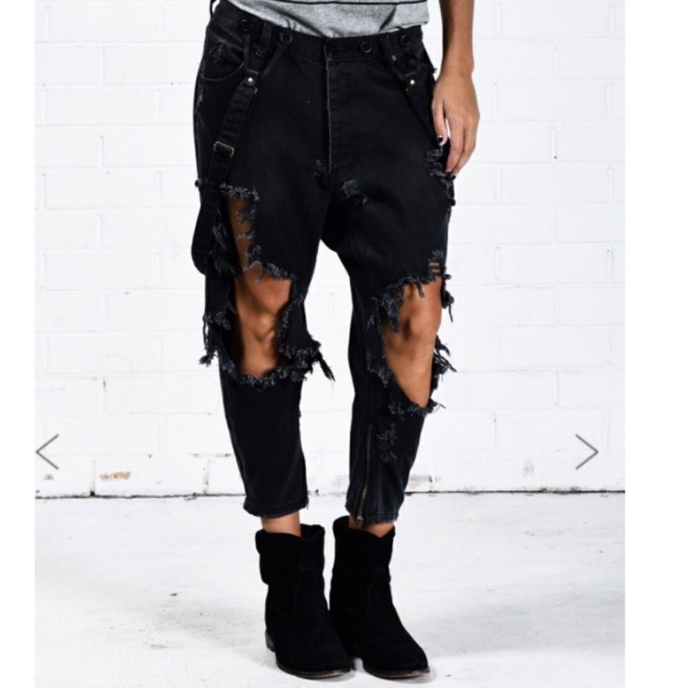 One Teaspoon Black Suspender Denim Jeans(Size 26)